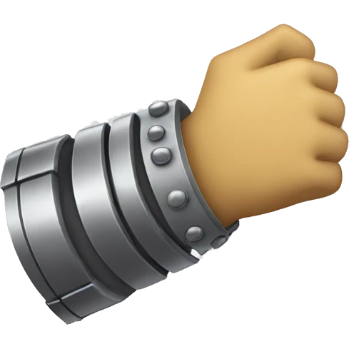 a metal gauntlet in a fist facing forward pointing upward emoji