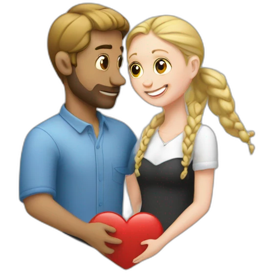 White Man loves white woman with pigtails, heart between them emoji