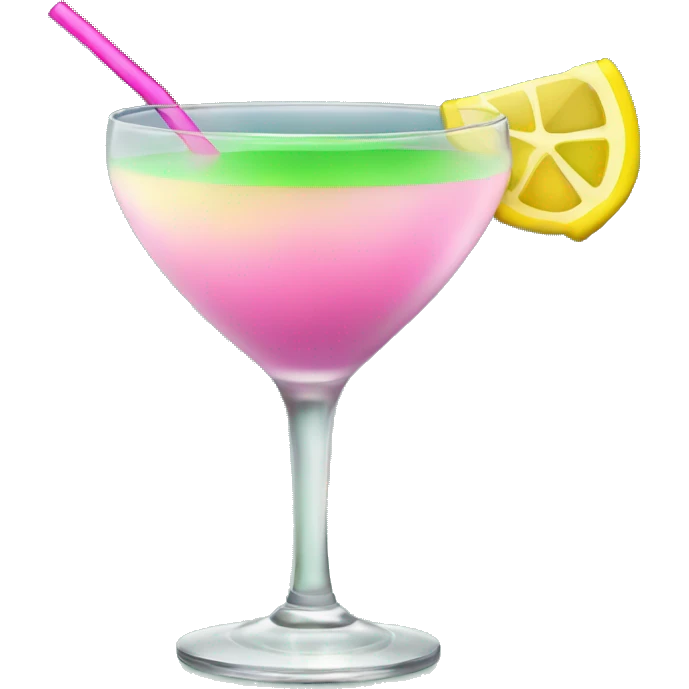 Bluish green cocktail with pink and yellow emoji