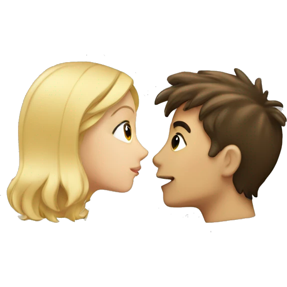 A blonde girl kissing a brunette boy emoji