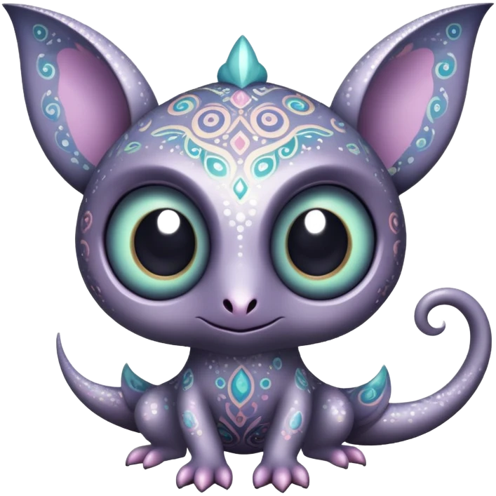 Dark-pastel greyish Randomly-colored sparkly exotic Fakémon-creature with random patterns emoji