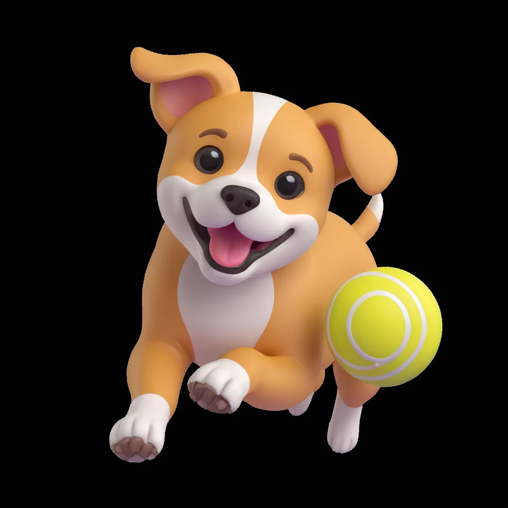 dog chasing ball in forrest, close up pose emoji