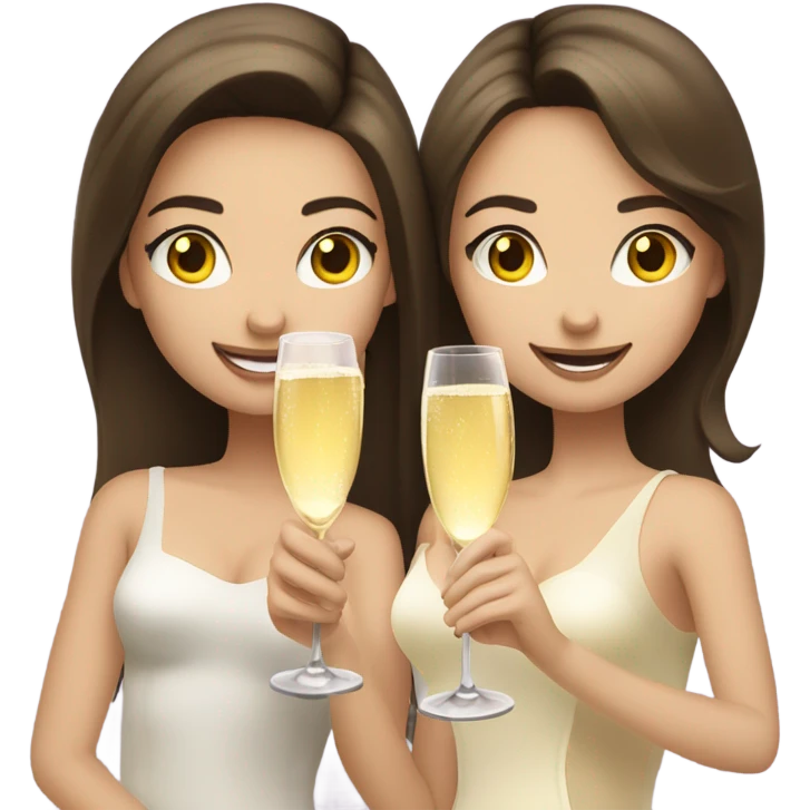 two caucasian brunette girls champagne emoji