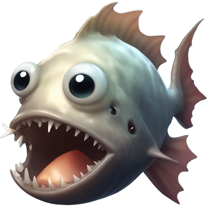 Anglerfish with a glowing lure hanging from its forehead, sharp teeth, and big eyes. emoji
