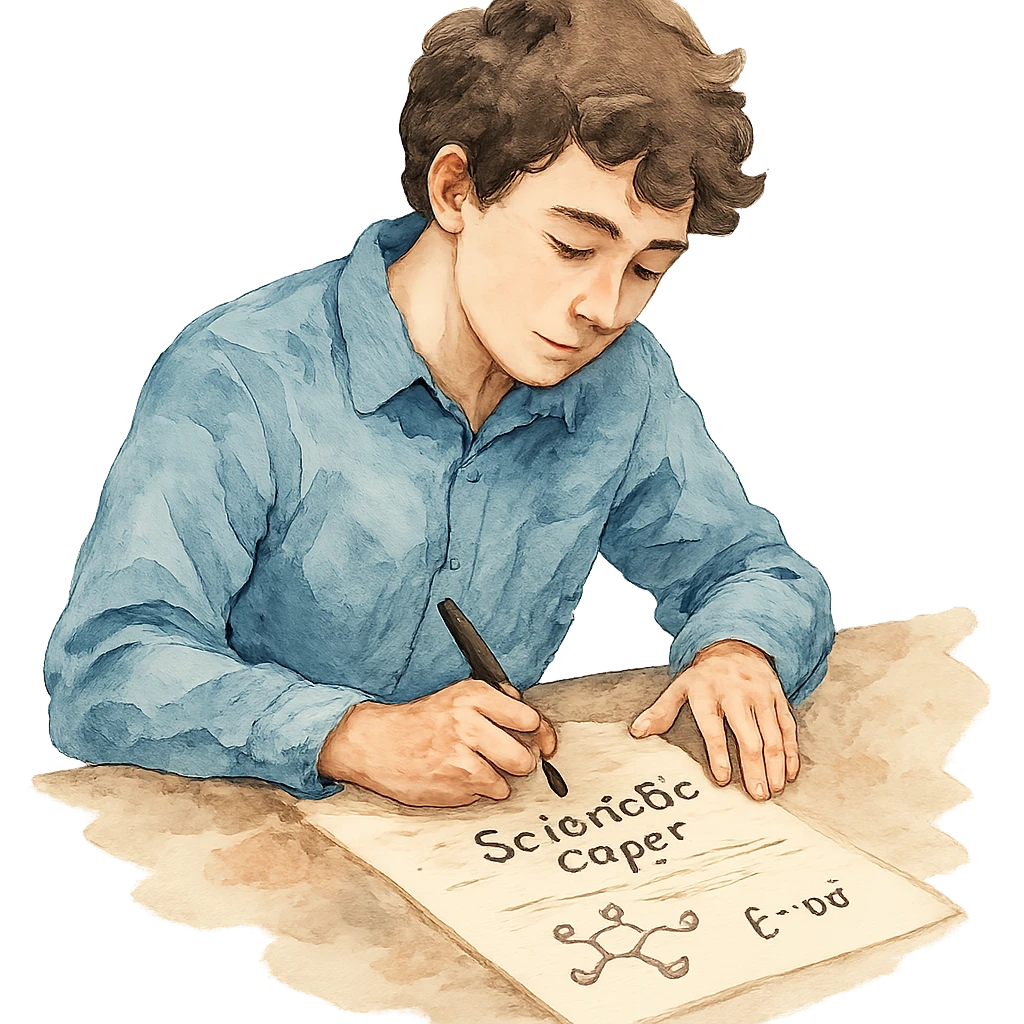 watercolor style student writing a scientific paper emoji