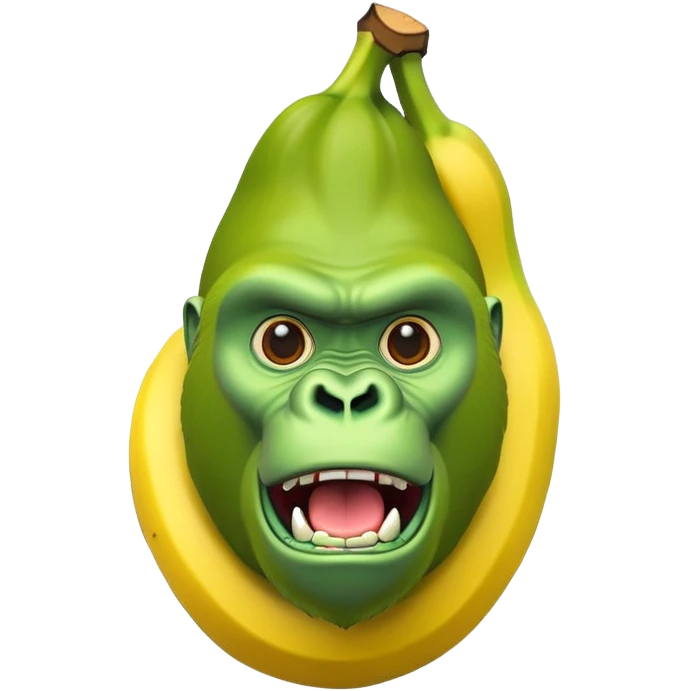 A yellow curved banana with a bright green gorilla head at the top, with gorilla facial features emoji
