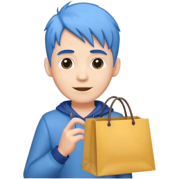 man with blue hair holding shopping bags emoji