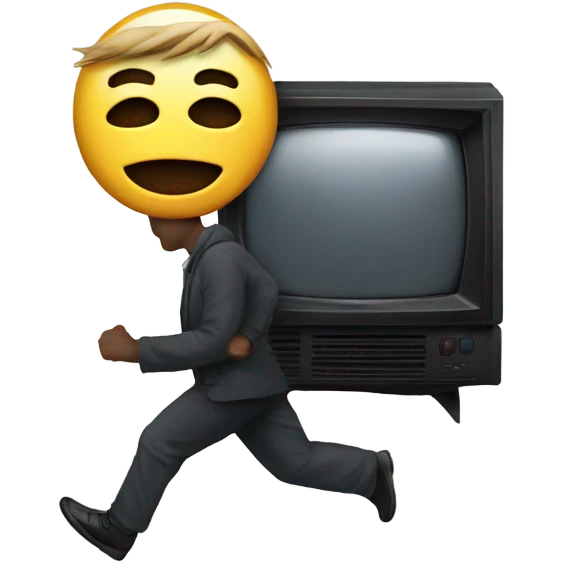 Man with a mask running with a television  emoji