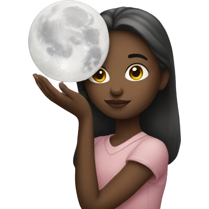 Girl holding moon emoji
