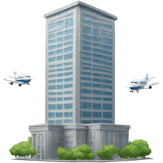 Large building towers with an airplane into  emoji