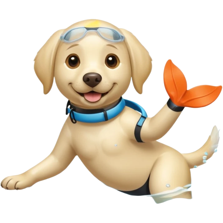 White labrador with snorkel and swimming fins emoji