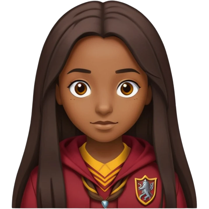 black girl straight long hair with gryffindor clothe emoji