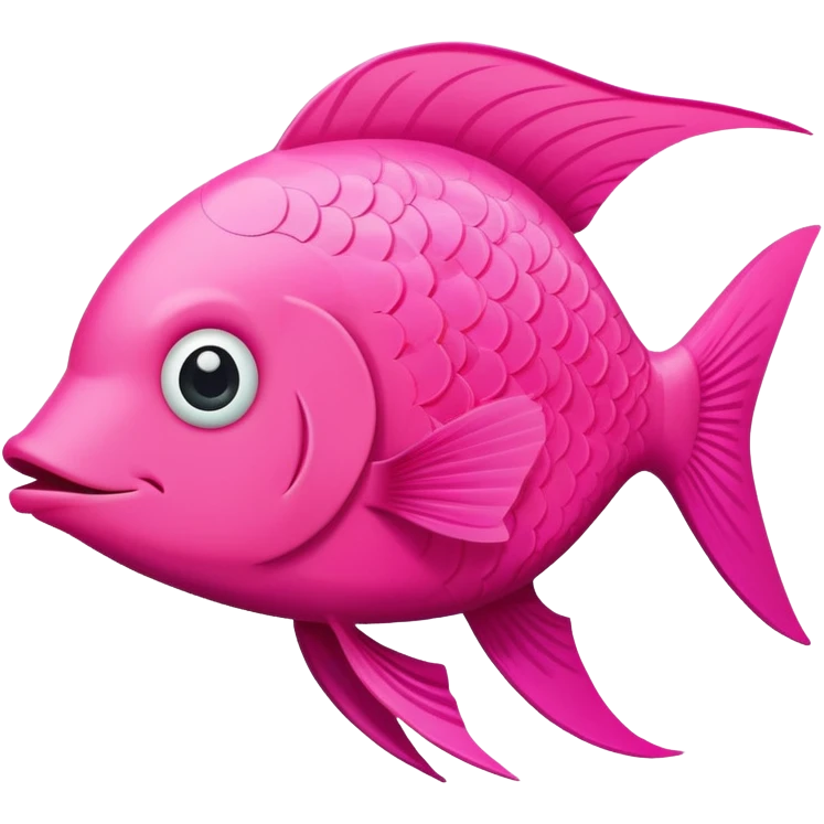 bright pink fish seen in exact side view, facing perfectly to the right, only one eye visible, complete flat 2D side profile, derpy expression with silly smile, flat like a paper cutout emoji