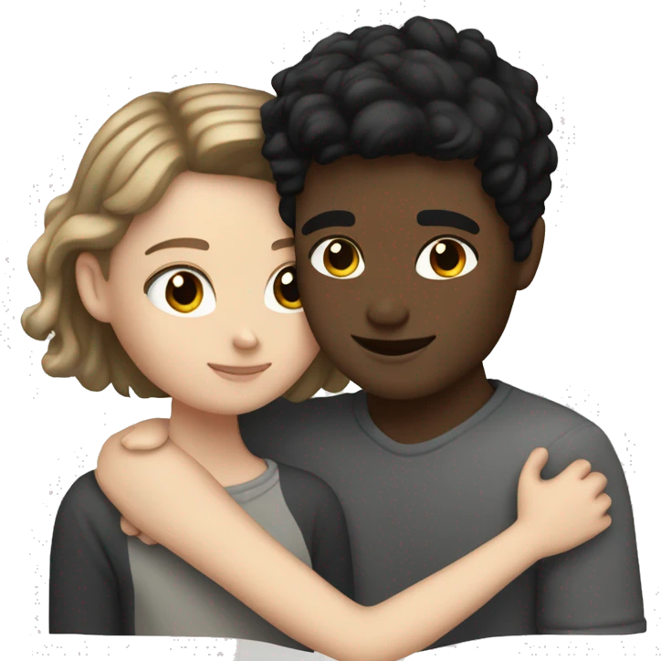 White Girl with black hair hugs white boy with brown hair emoji