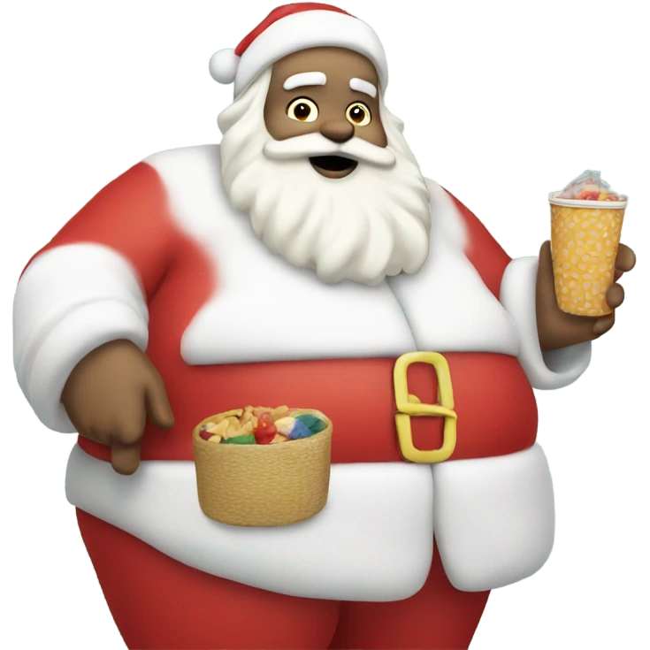 Fat white Santa with snacks and bathing suit emoji