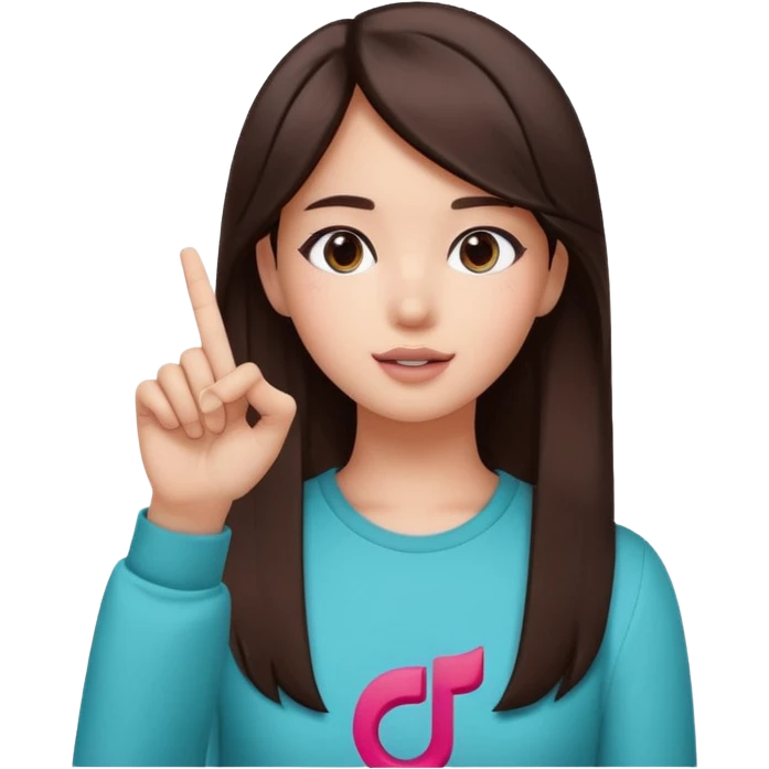 Girl with tiktok logo point up with one finger and dark brown hair emoji