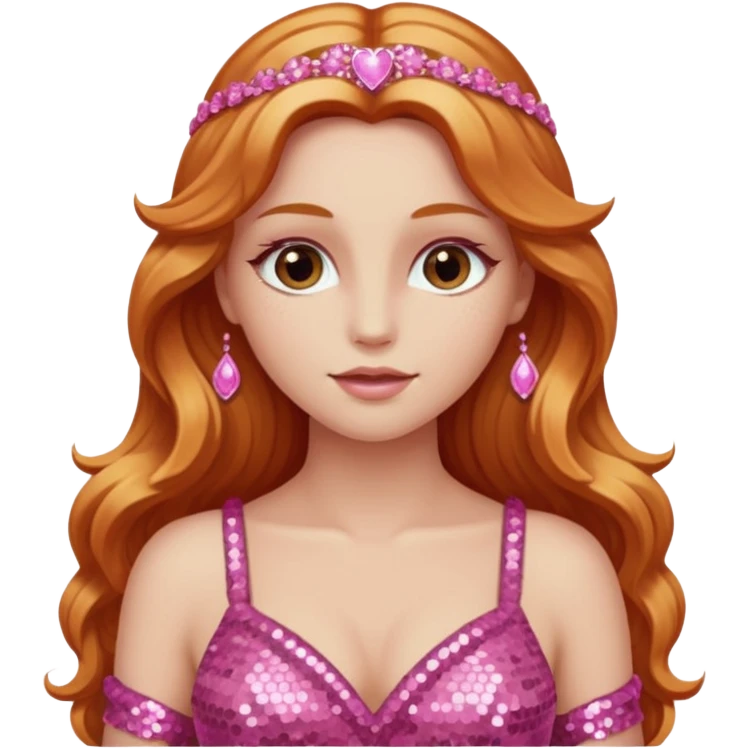 Venus, Goddess of Love with long reddish blonde hair, pink sequin outfit emoji
