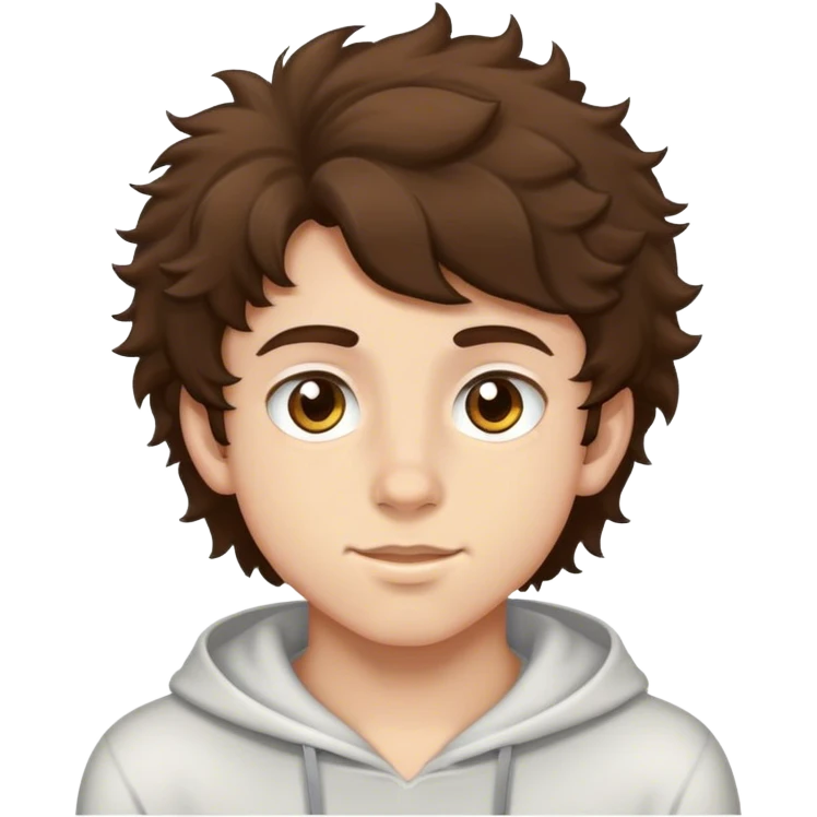 Brunette fluffy hair, Hazel eyes, teenage boy, kinda wide nose emoji