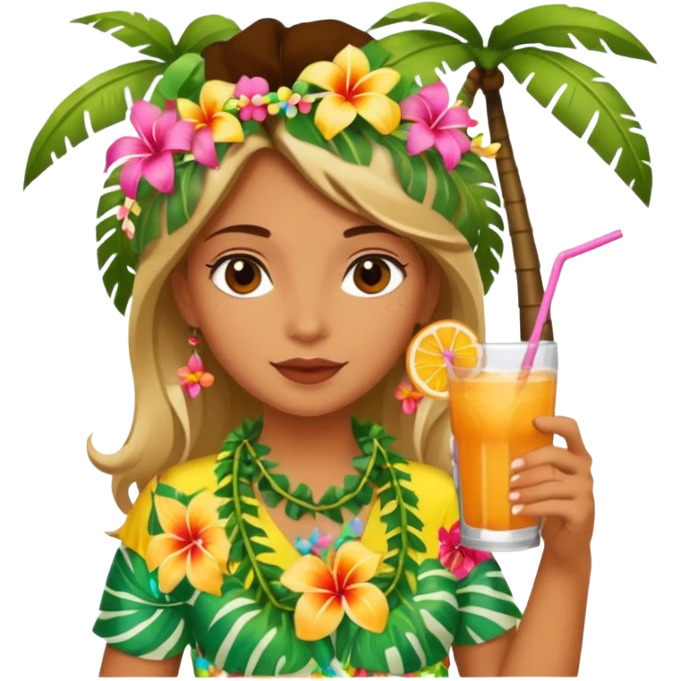 Tropical girl on island with deink emoji