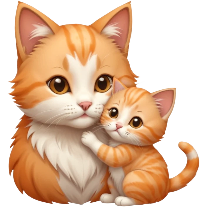 Kitten kissing mommy on the eye with affection and lots of cuteness emoji