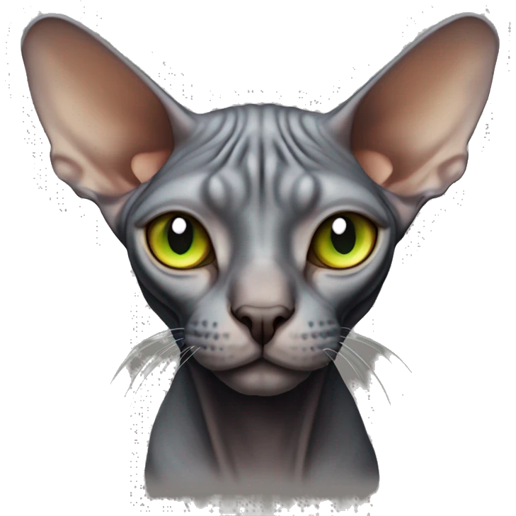 Sphynx full body dark-grey-brown-colour orange-snout light-green-eyes  emoji