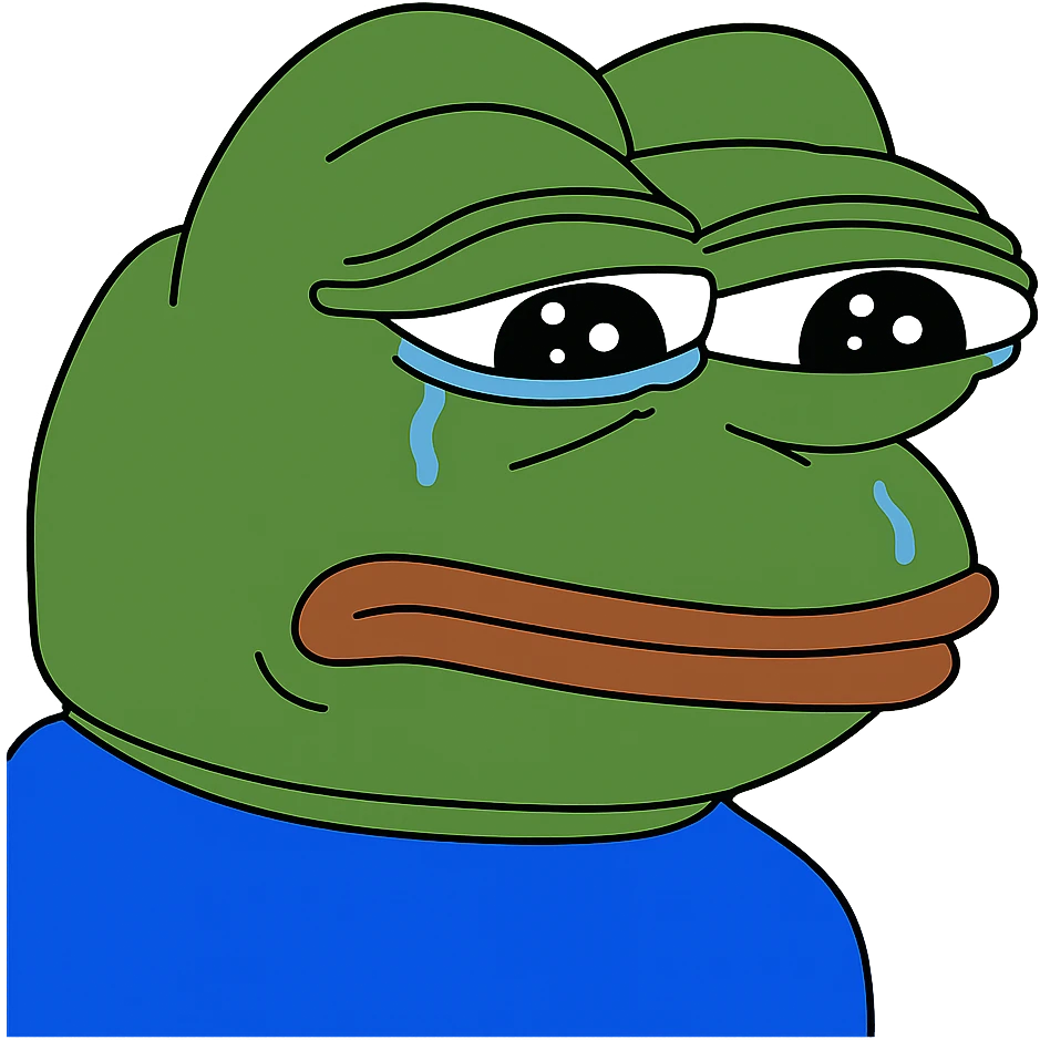 sad Пэпэ meme with teary eyes and a frown emoji