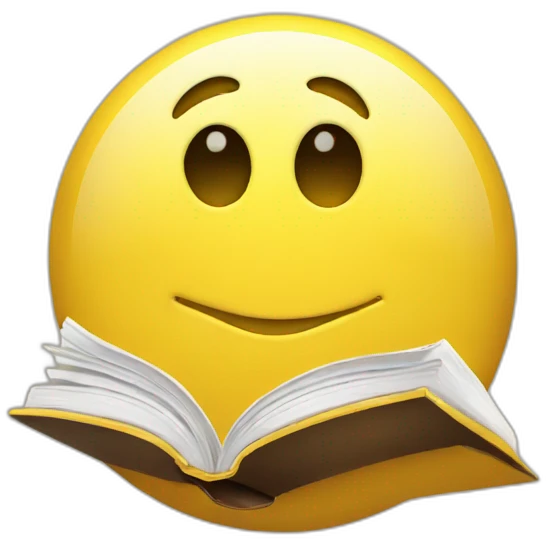 yellow glossy round emoji holding book emoji
