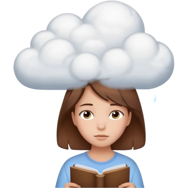 determined shy girl who is dreaming of 100%on her exam in a dream cloud   brown hair emoji