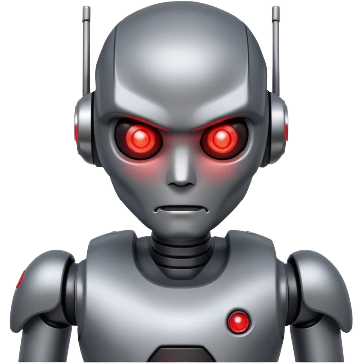 An AI humanoid robot looking evil and looking angry emoji