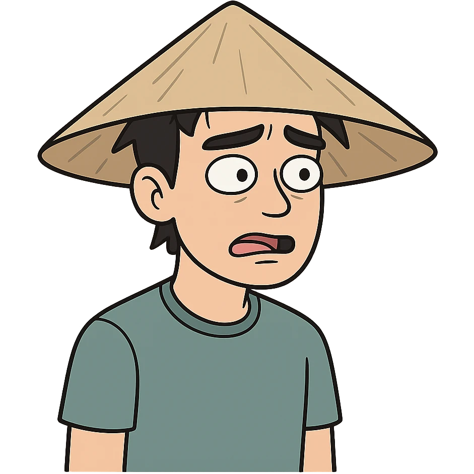 young Asian man with a rice hat emoji