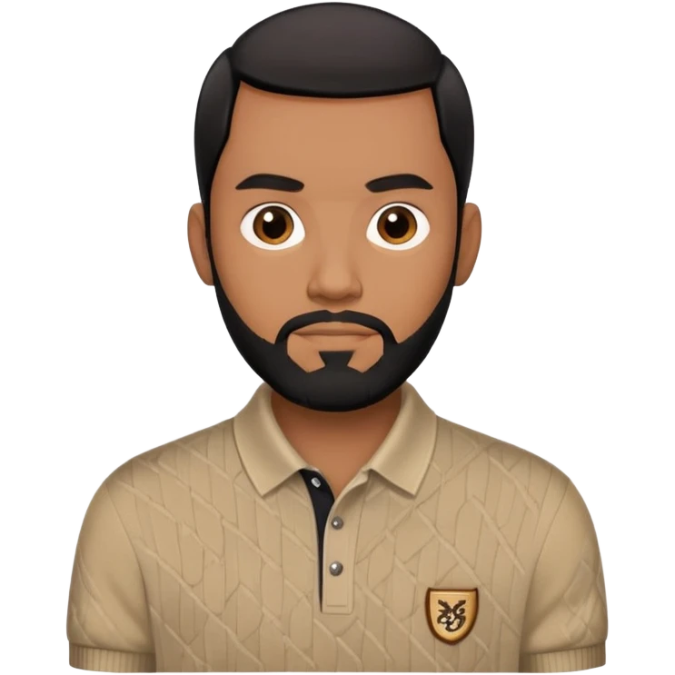 Light brown skin man with black beard with black combover hairstyle  wearing a burberry sweater polo emoji