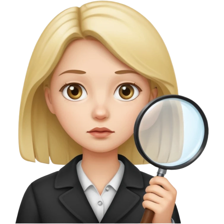 A woman holding a large magnifying glass and looking at something intently emoji