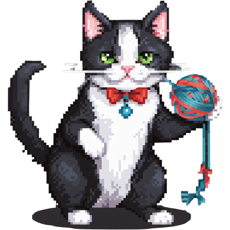 tuxedo cat playing with a ball of yarn emoji