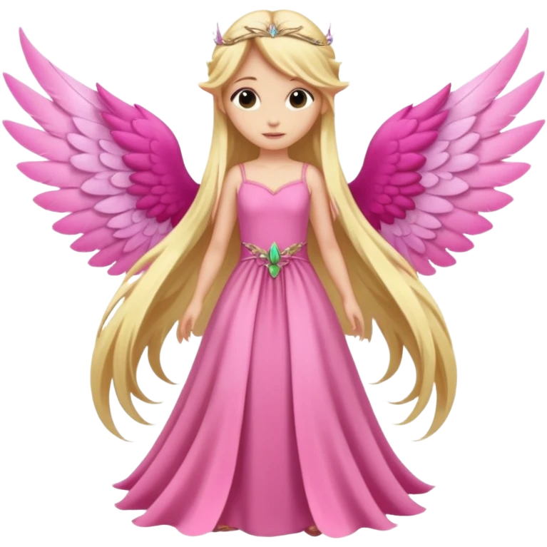Fairy long blonde hair pink long dress large wings emoji