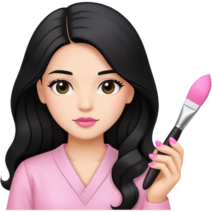 Pink Nail Tech with black long hair holding small acrylic brush emoji
