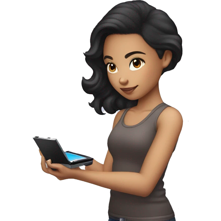 dark haired lightskin girl  playing nintendo ds emoji