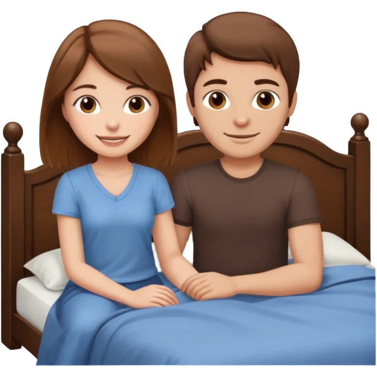 A brown-haired girl and a brown-haired man. They are both on a bed. The girl is sitting on the man. emoji