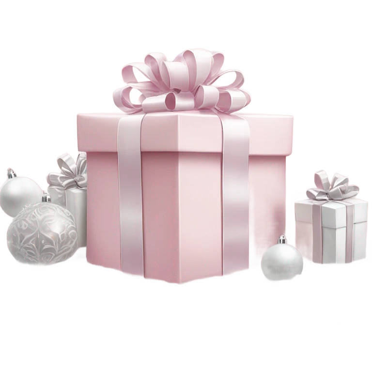 Light pink Christmas gifts under a white Christmas tree  emoji