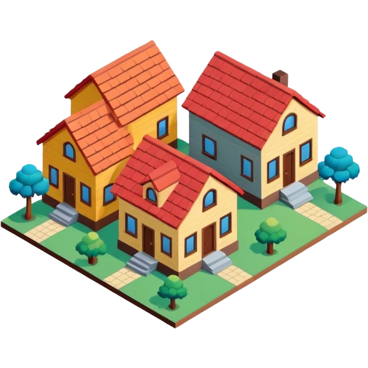 group of 3 houses representing neighborhood isometric houses on transparent background emoji