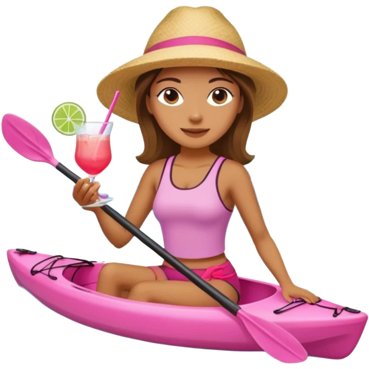 Female in pink kayak with cocktail in hand at the beach emoji