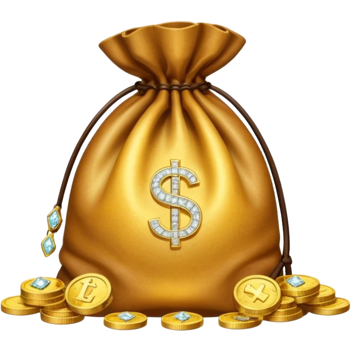 Create an emoji that shows a stack of gold coins, a diamond, and a money bag together. emoji