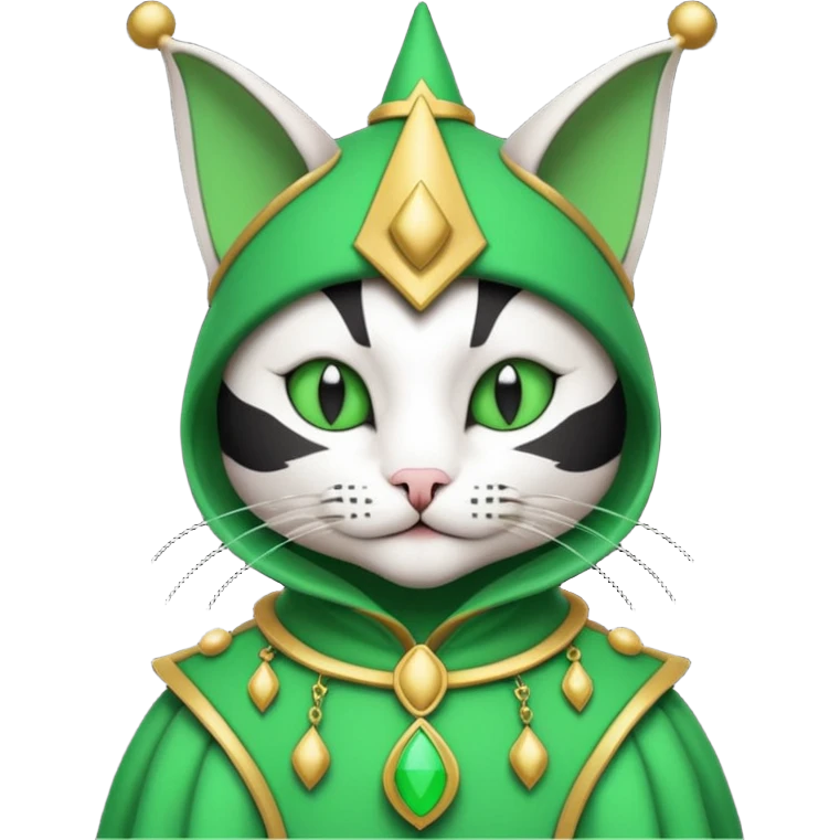 mac os icon code computer retro terminal, black, green white, fantasy court jester cat draw as ASCII GREEN code inside the terminal emoji