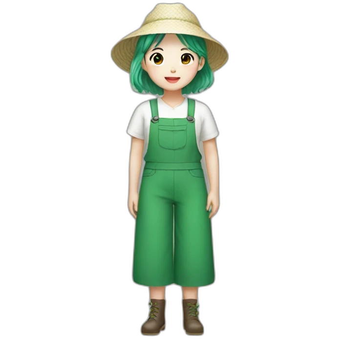 korean farmer girl green hair emoji