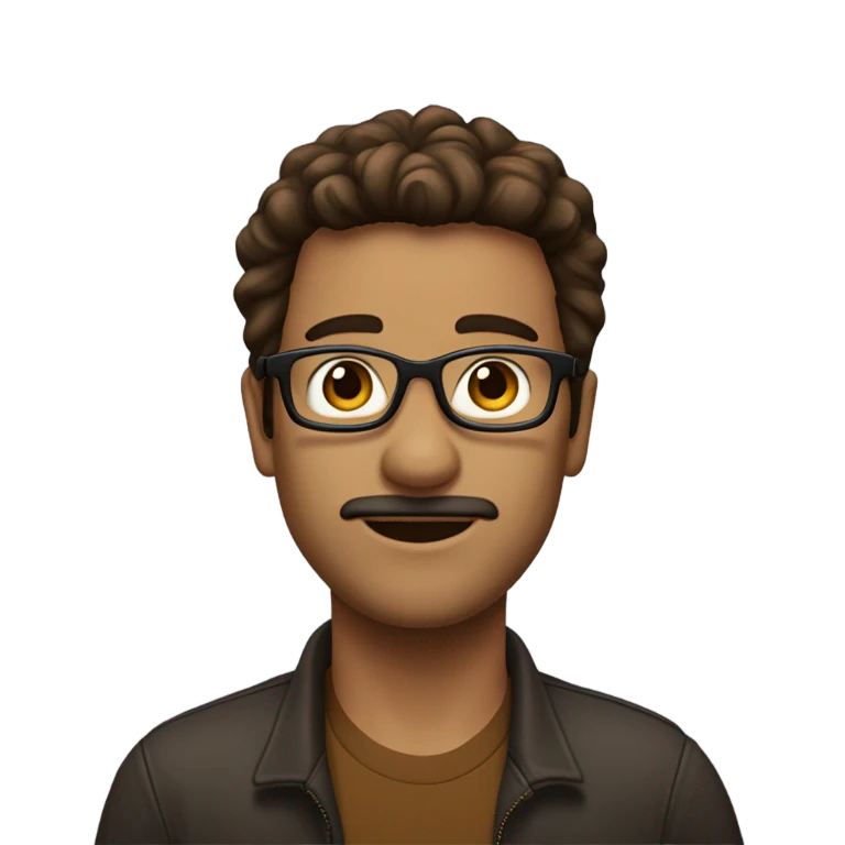 Homme cheveux long marron fon avec lunette et yeux marron emoji