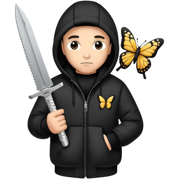 A gangster with a hoodie and a puffer holding a butterfly knife emoji