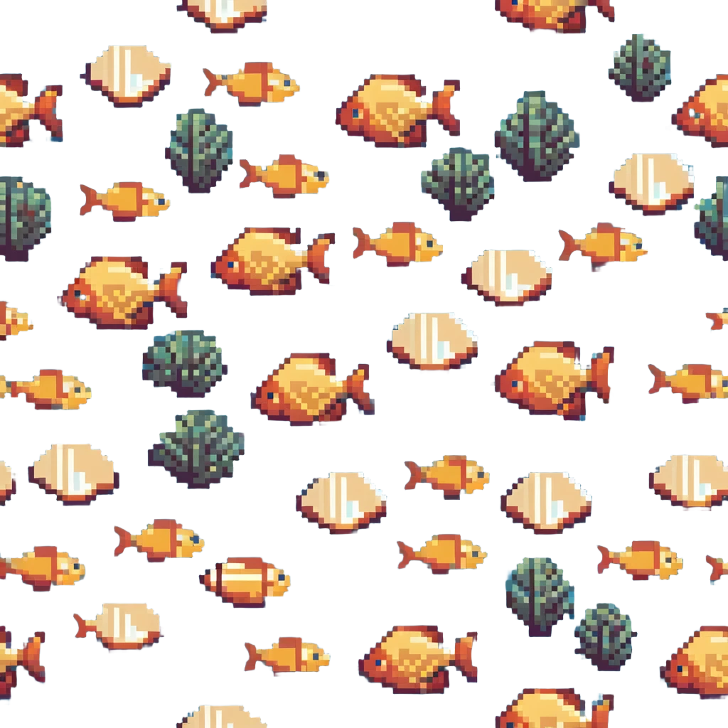 carpet on the ocean floor with shells and fish, pixel art style emoji