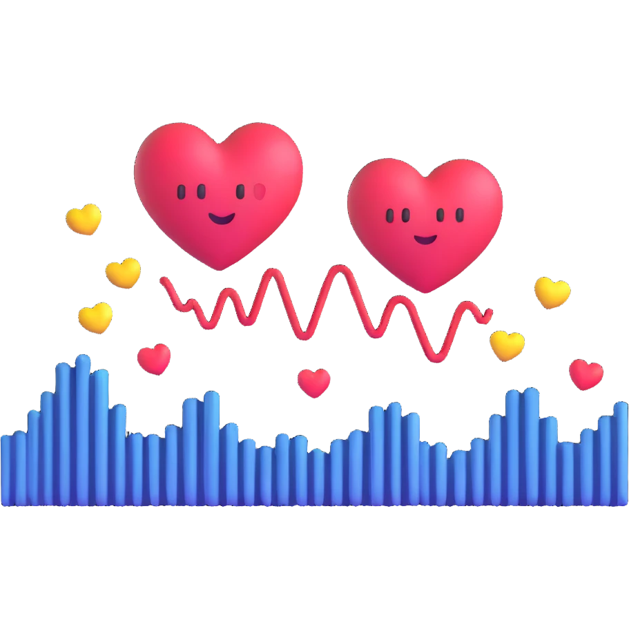 adorable sound wave character with love hearts falling in love with beautiful music emoji