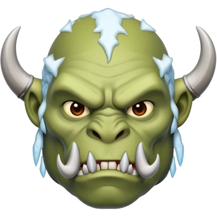 Fantasy orc emoji portrait, tusks lightly covered with ice and snow, winter predator look, strong silhouette, clean minimal emoji design, male/female variant
 emoji