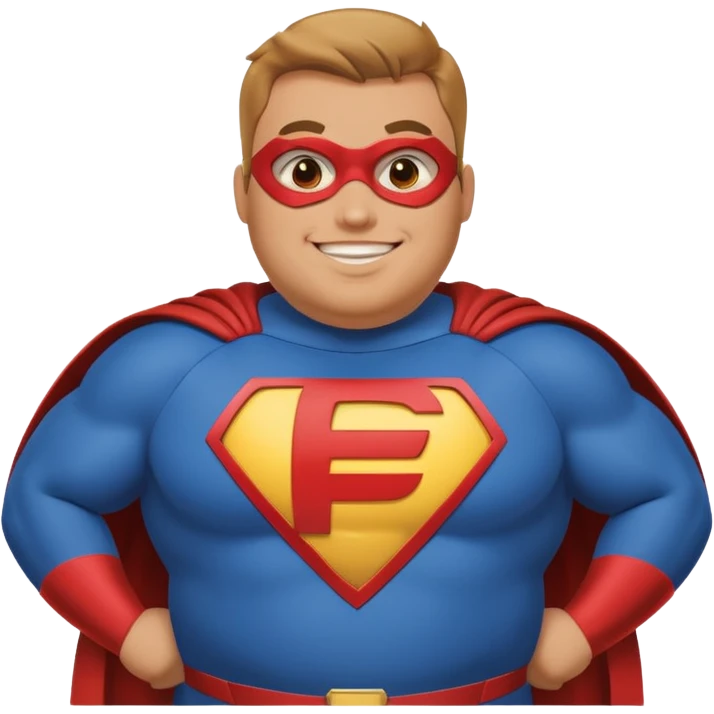 fat super hero with f on his chest emoji