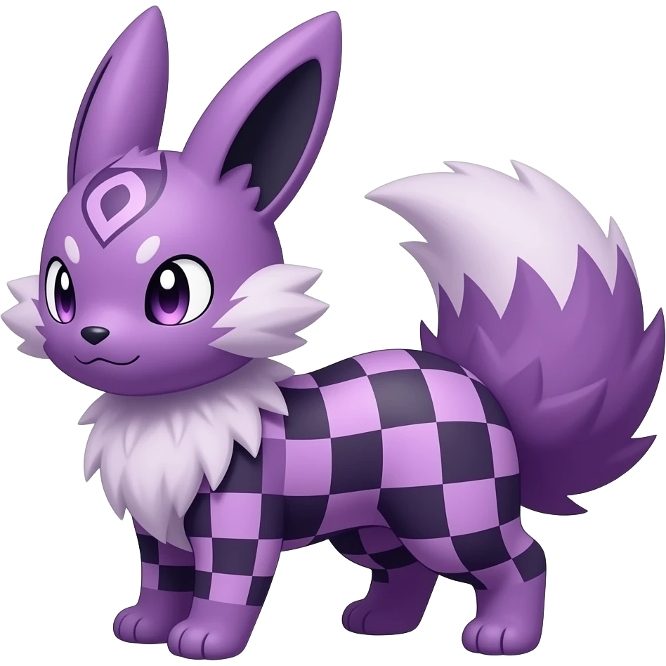 Realistic checkers-patterned shiny Wisteria-Thistle-Violet-colored Demonic Furret-Umbreon-Noibat-Litten-Zorua-Pokémon-Fakémon-hybrid emoji